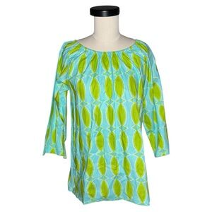 Haley Aqua Blue & Lime Green 3/4 Sleeve Top